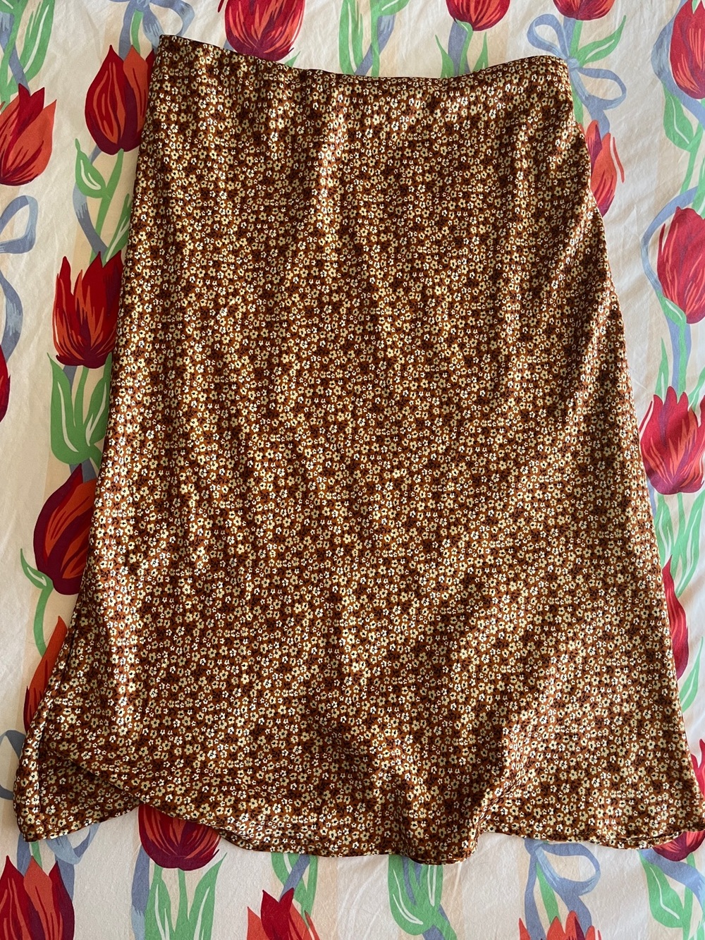 floral satin slip skirt